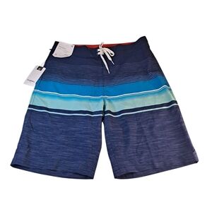 Goodfellow & Co Board Shorts Men's 32 Blue Striped 10" 4 Way Stretch UPF 50+